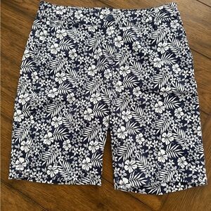 Tommy Bahama Navy Blue and White Bermuda Floral Shorts Size 2